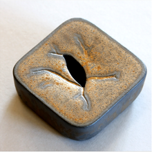 Load image into Gallery viewer, Japanese Square Vase in Gray Pebble Finish with Yellow Ochre