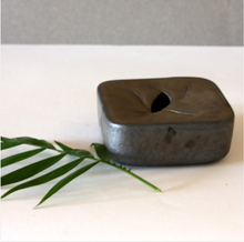 Load image into Gallery viewer, Japanese Square Vase in Gray Pebble Finish with Yellow Ochre