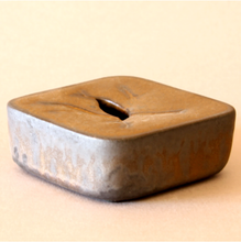 Load image into Gallery viewer, Japanese Square Vase in Gray Pebble Finish with Yellow Ochre