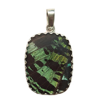 Load image into Gallery viewer, Butterfly Wing Pendant Green Banded Urania Leilus Medium Rectangle