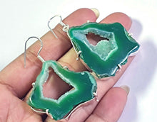 Load image into Gallery viewer, Azure Green Agate Druzy Geode Slice Earrings in Sterling Silver