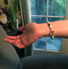 Load image into Gallery viewer, Howlite and Obsidian 6.5mm Round Bead Bracelet 7-3/4" Gold Clasp