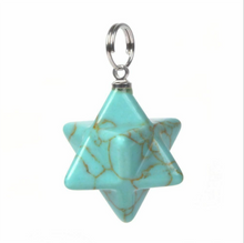 Load image into Gallery viewer, Howlite Merkaba Pendant dyed turquoise - Sacred Geometry Star of David