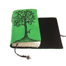 Load image into Gallery viewer, Celtic Journal in Emerald Green Color Handmade Suede Leather Swirl Tree Journal