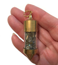 Load image into Gallery viewer, Gold plated Capped Bottle Pendant filled with Labradorite Chips