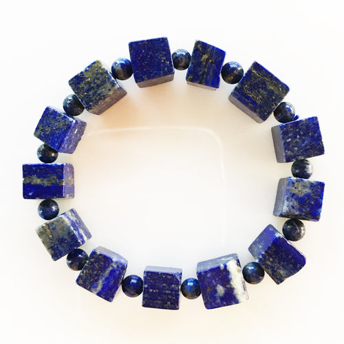 Lapis Lazuli Bracelet Cube with Round Spacer Beads