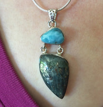 Load image into Gallery viewer, Larimar and Blue Kyanite with Pyrite Pendant