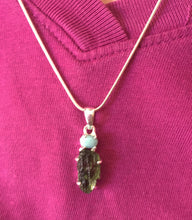 Load image into Gallery viewer, Moldavite and Larimar Pendant
