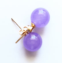 Load image into Gallery viewer, Lavender Jade Earrings 10mm Round 14k Gold Plated Sterling Silver