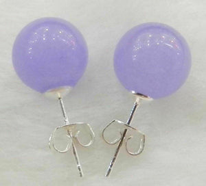 Lavender Jade Stud Earrings 10mm Round Sterling Silver Stud Earrings