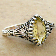 Load image into Gallery viewer, Citrine Ring size 5.75 marquise sterling silver filigree retro period reproduction
