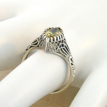 Load image into Gallery viewer, Citrine Ring size 5.75 marquise sterling silver filigree retro period reproduction