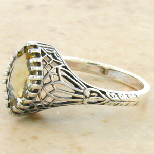 Citrine Ring size 5.75 marquise sterling silver filigree retro period reproduction