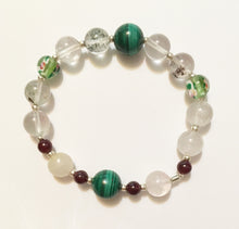 Load image into Gallery viewer, Lodolite Quartz, Malachite and Garnet Stretch Bracelet