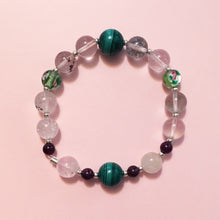 Load image into Gallery viewer, Lodolite Quartz, Malachite and Garnet Stretch Bracelet