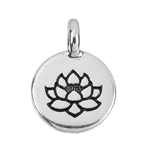 Lotus Pendant Necklace Silver Plated Pewter Round Charm