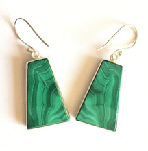 Load image into Gallery viewer, Malachite Earrings in trapezoid shape