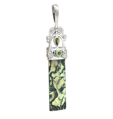 Green Moss Agate Pendant with Peridot Gems for mysticism that goes beyond mere wealth.