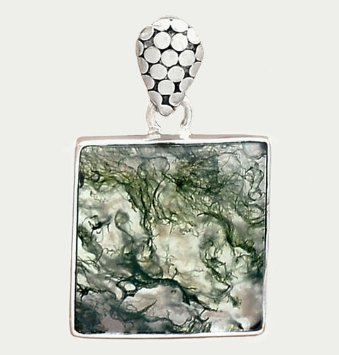 Green Moss Agate Pendant in Sterling Silver