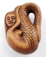 Load image into Gallery viewer, Resting Mermaid Japanese Boxwood Netsuke Bead