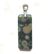 Load image into Gallery viewer, Galactic Ocean Jasper Pendant in narrow rectangle with reproduction art deco silver bail