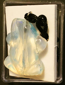 Opalite Pendant Frog Amulet on Black Cord aka Frog Fetish smaller size