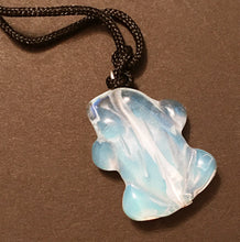 Load image into Gallery viewer, Opalite Pendant Frog Amulet on Black Cord aka Frog Fetish smaller size