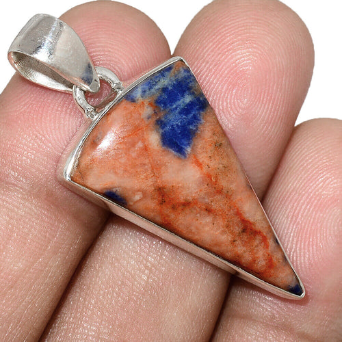 Orange and Blue Sodalite Pendant in Sterling Silver