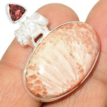 Load image into Gallery viewer, Orange Scolecite Pendant with triangular Garnet Accent