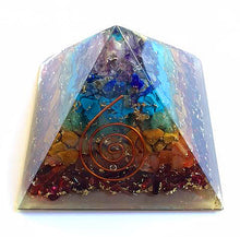 Load image into Gallery viewer, Chakra Orgonite Pyramid 70mm size