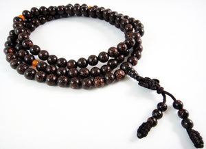 Buddhist Prayer Beads Dark Lotus Seed and Carnelian Mala with Macrame