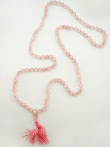 Rose Quartz Prayer Beads Mala with Short Pink Tassel 7mm Hand-Knotted Beads