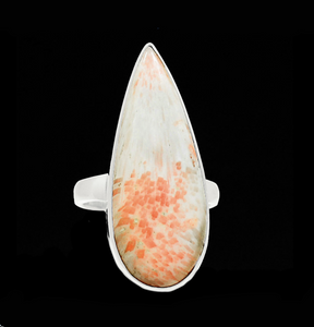 Orange Scolecite ring size 5.25 in teardrop shape