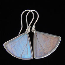 Load image into Gallery viewer, Butterfly Wing Pearl Blue Morpho Butterfly Earrings in a Fan Shape