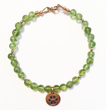 Load image into Gallery viewer, Peridot Bracelet with Dog Paw Print Charm - August Birthstone Bracelet