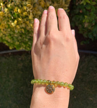 Load image into Gallery viewer, Peridot Bracelet with Dog Paw Print Charm - August Birthstone Bracelet
