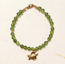Load image into Gallery viewer, Peridot Bracelet with Sea Turtle Charm - August Birthstone Bracelet