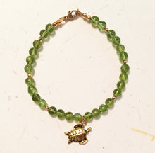 Load image into Gallery viewer, Peridot Bracelet with Sea Turtle Charm - August Birthstone Bracelet