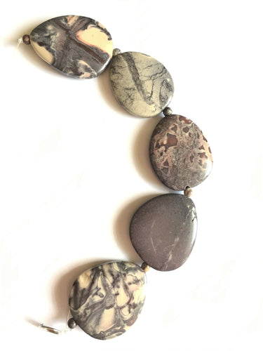 Exotica Porcelain Jasper Beads - Strand of 23x28mm and 30x35mm free-form, graduated slab beads alternating with 4mm round beads