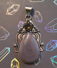 Load image into Gallery viewer, Purple Royal Imperial Jasper Pendant in Sterling Silver Frame with Prasiolite Accent