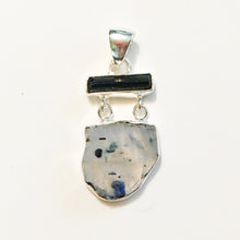 Load image into Gallery viewer, Black Tourmaline and Rainbow Moonstone Pendant Polished Slice with Black Tourmaline