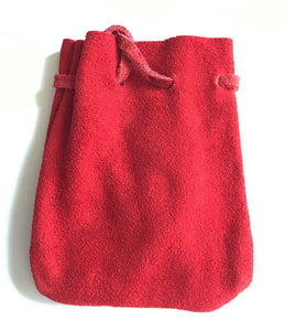 Red Suede Leather Drawstring Pouch