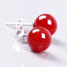 Load image into Gallery viewer, Red Coral Earrings 10mm Round Sterling Silver Studs