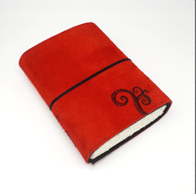 Load image into Gallery viewer, Celtic Journal in Red Handmade Curly Vines Leather Swirl Tree Journal