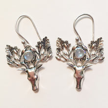 Load image into Gallery viewer, Rainbow Moonstone Reindeer Earrings in Sterling Silver