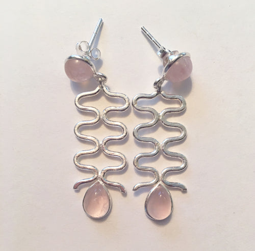 Rose Quartz Earrings in Sterling Silver