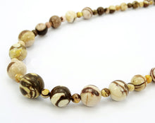 Load image into Gallery viewer, Brown Zebra Jasper Graduated Round Bead Necklace with Macrame Closure