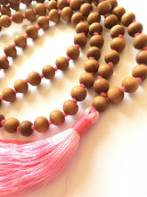 Load image into Gallery viewer, Sandalwood 8mm Knotted Mala with Pink Silk Tassel