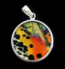 Load image into Gallery viewer, Sunset Moth Butterfly Wing Pendant medium round