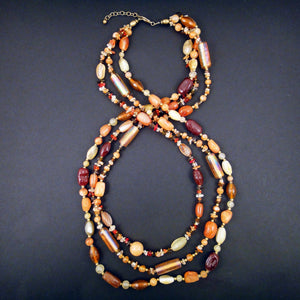 Solar Flair Necklace of Carnelian, Citrine, bone and tumbled glass